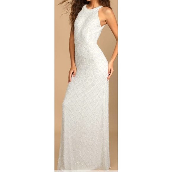 Lulus Dresses Lulus Xl All The Romance White Beaded Sequin Halter